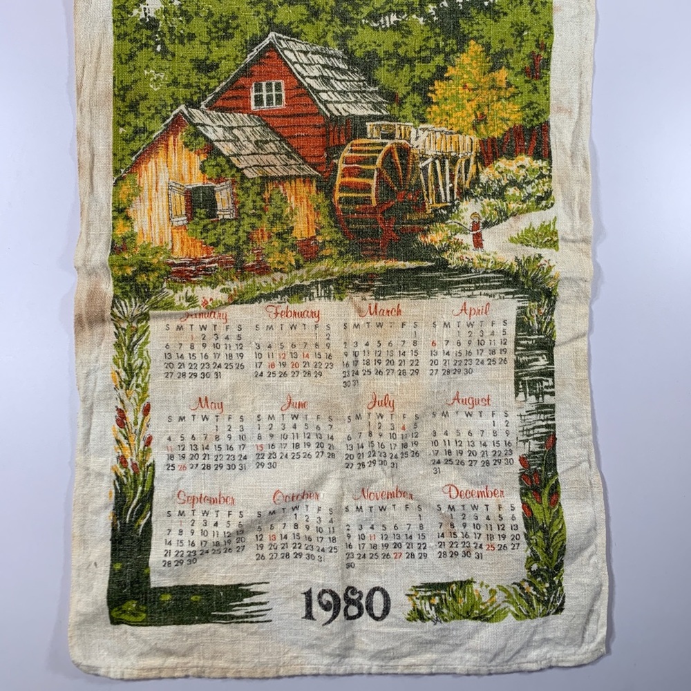 Vtg 1980 Fabric Calendar Cloth Tea Towel